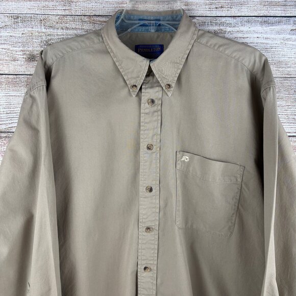 Pendleton Shirt Button Down Long Sleeve Solid Tan Beige Men's Large - Picture 2 of 13
